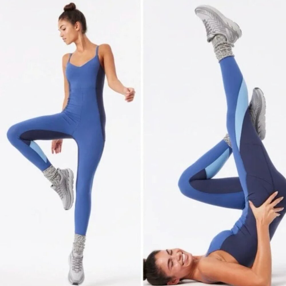 Outdoor Voices Zoom Full Length Bodysuit Jumpsuit In Dark Sky/Morning Blue